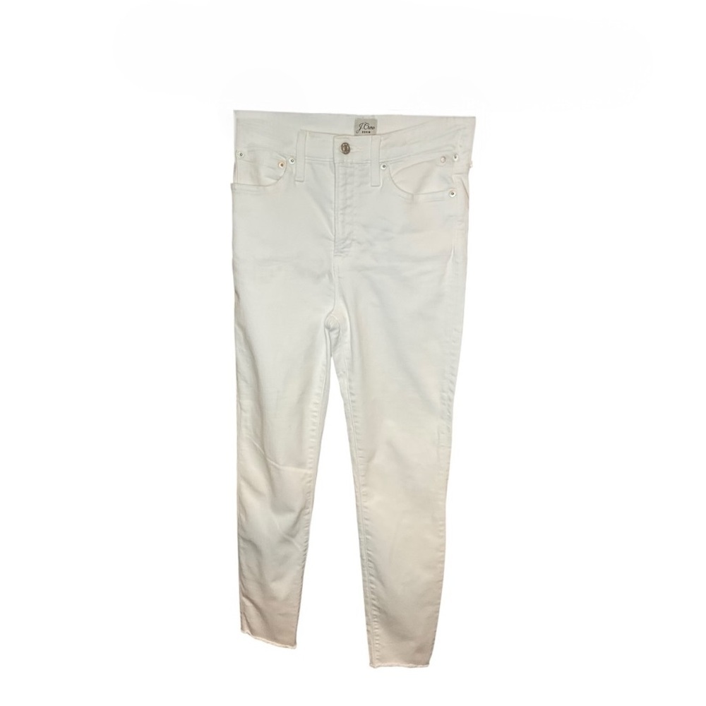 J. Crew White 10” Toothpick High Rise Jean With Frayed Bottom Size 28